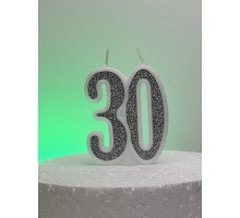 Свічка "30", Срібло гліттер