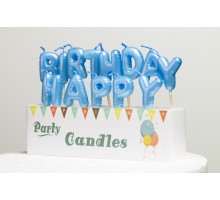 Cake candles. imitation of "Happy Birthday" balls, blue