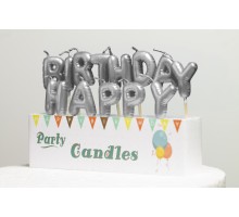 Cake candles. imitation of "Happy Birthday" balls, silver