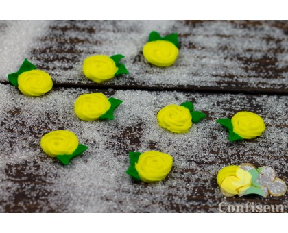 Цукрові квіти "Розочки з листочками жовті 1 см" 30 шт/уп